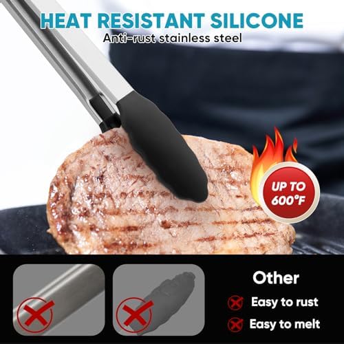 3-Pack Kitchen Tongs for Cooking with Silicone Tip,9 Inch,Black