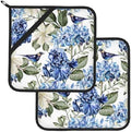 Blue Hydrangea Flower Bird Pot Holder Set, 2-Piece
