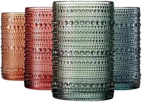 Khen Hobnail Beaded Highball Drinking Tumbler Glasses | Set of 4