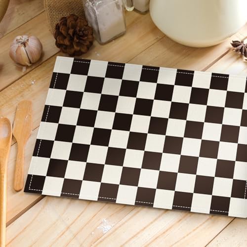 4PCS Black and White Checkerboard Placemats, Wipeable Washable