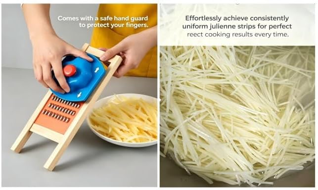 Korean Carrot Grater, Wooden Vegetable Grater with Hand Guard, 4mm