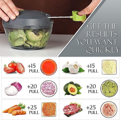 Manual Food Processor Vegetable Chopper, Hand Pull String, Portable