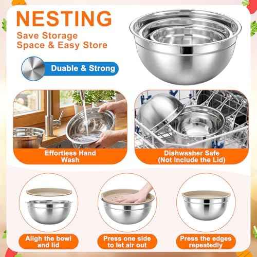 18 Pack Stainless Steel Mixing Bowls with Lids