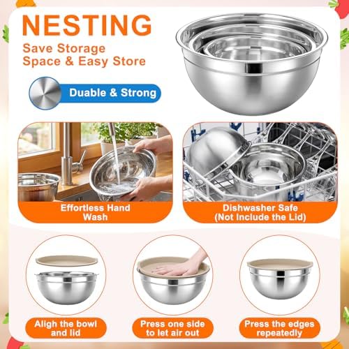 18 Pack Stainless Steel Mixing Bowls with Lids