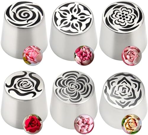 6PCS Extra Large Russian Piping Tips Set, Stainless Steel Flower Icing