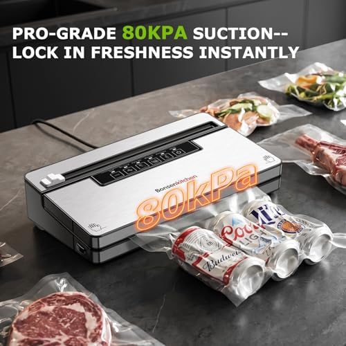 Bonsenkitchen Vacuum Sealer, 80 kPa, Silver