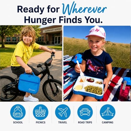 kinsho Bento Lunch Box with Insulated Bag, Blue
