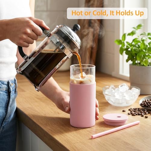 Tronco 20 oz Glass Tumbler with Lids and Straws, Reusable Iced Coffee