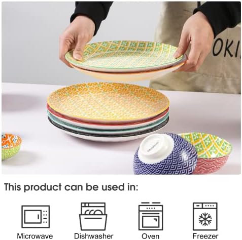 Metahom 10 Inch Dinner Plates Set of 6, Colorful Ceramic Plates