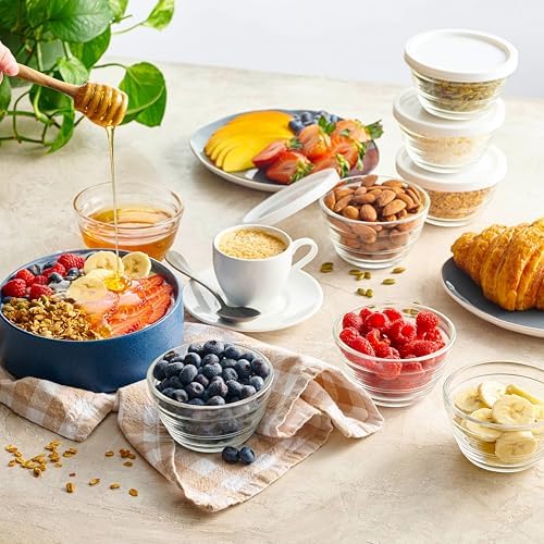 Le’raze 16pc Set of Small Glass Prep Bowls with Airtight Lids, Custard