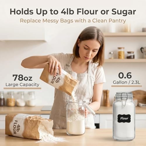 78oz Large Square Airtight Glass Jars with Lids, Wide Mouth Food