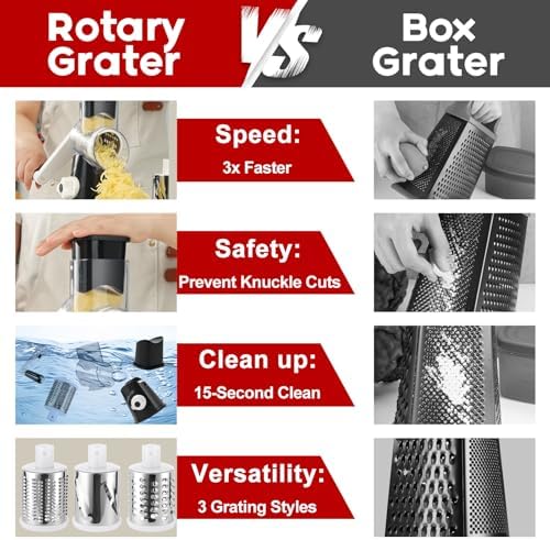 Hand Crank Rotary Cheese Grater with Suction Base, Black