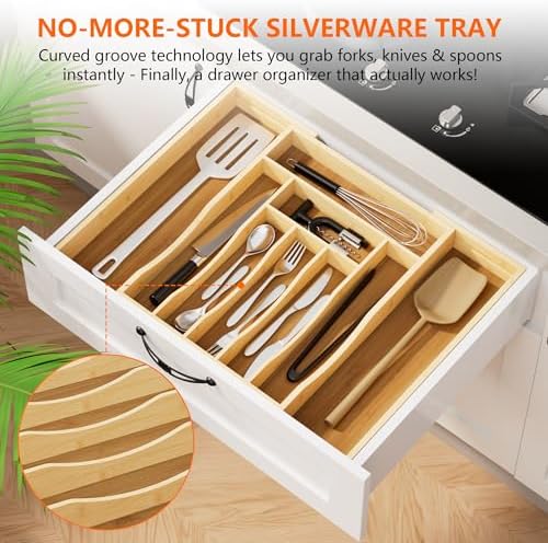 Expandable Bamboo Drawer Organizer Cutlery 7-9 Slots Natural