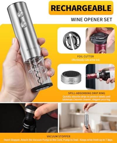 CIRCLE JOY Rechargeable Electric Wine Opener Set 8-in-1 Stainless