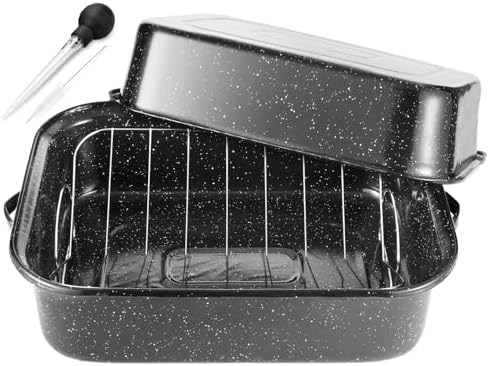 Roasting Pan With Lid and Rack, 21' Rectangular, 25lb Turkey