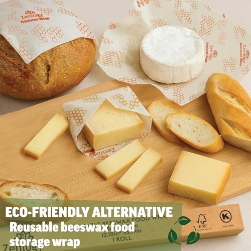 Zenlogy Beeswax Food Wrap Roll, 13 x 55 Inches, Organic Cotton