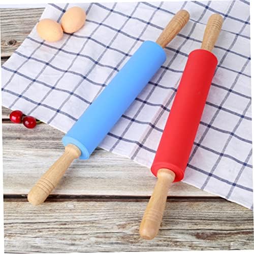 Silicone Rolling Pin with Wood Handles 10 Inch for Dumplings
