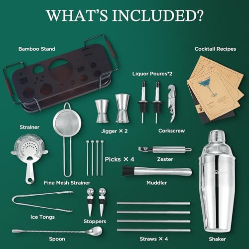 KITESSENSU Cocktail Shaker Set Bartender Kit with Stand | Complete