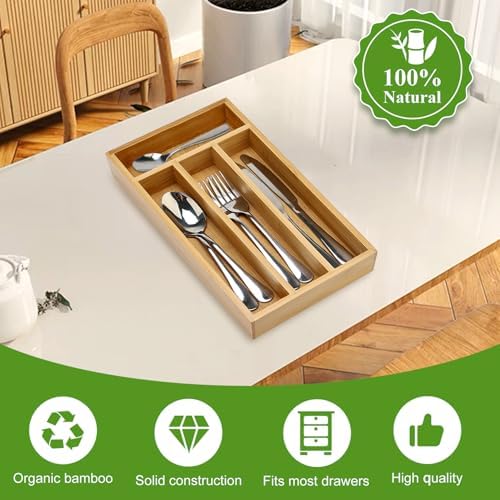 Bamboo Skinny Silverware Drawer Organizer Small Spoon Fork Cutlery