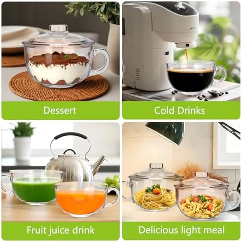 Clear Soup Bowls with Handle and Glass Lid Microwave Round Bowls Glass