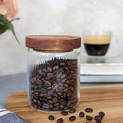 Mason & Fable Ribbed Glass Jar with Wooden Lid 17oz, Set of 3