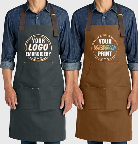 TEEAMORE Custom Workwear Apron with Pockets Logo Text Embroidered &