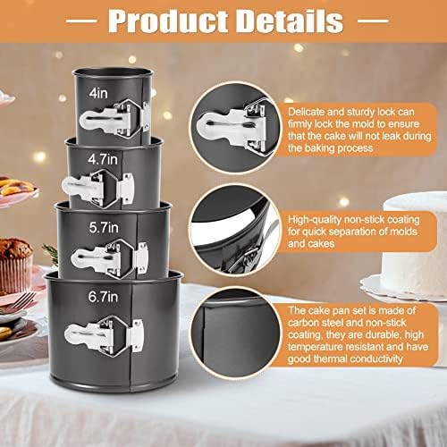 Springform Cake Pan Set of 4(4”/4.7”/5.7”/6.7”),Heighten Mini Nonstick