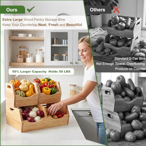 Potato and Onion Storage Bin, 2 Tier Stackable,Large Vegetable Keeper