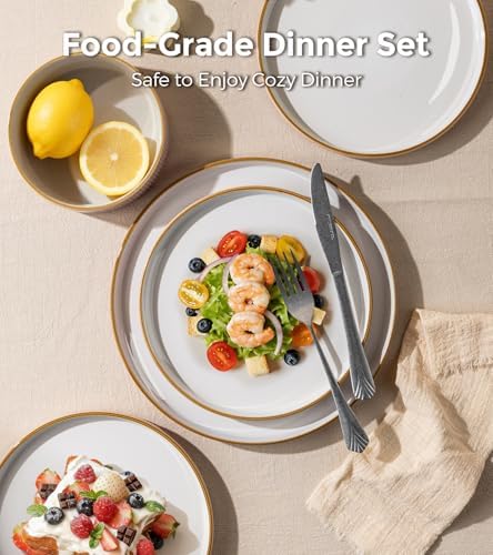 GBHOME Stoneware Dinnerware Sets for 4, 12 Pieces Plates and Bowls Set