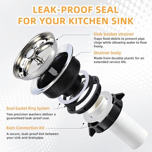 Kitchen Sink Drain Assembly, 3-1/2 Inch Basket Strainer