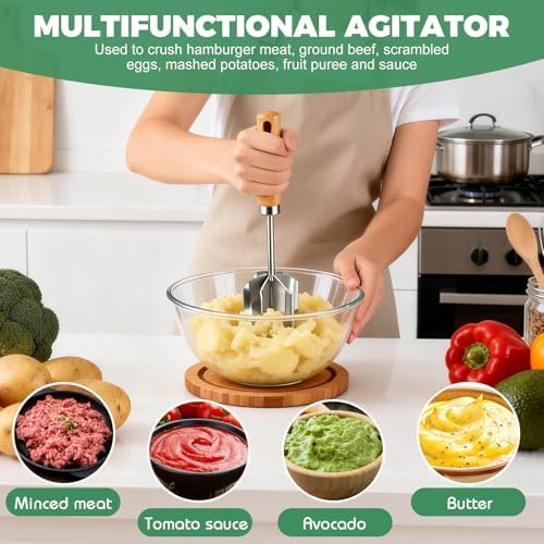 304 Stainless Steel Meat Chopper & Masher - Heavy Duty 6 Curve Blades