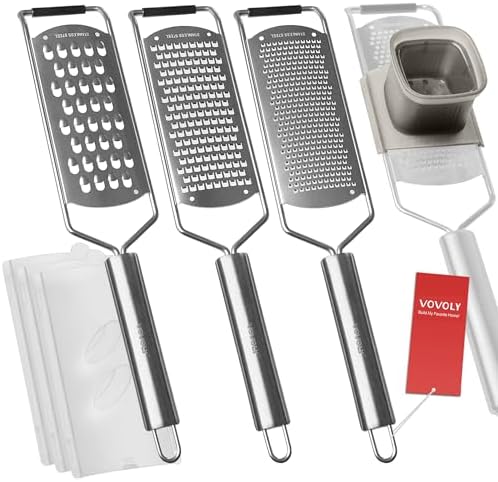 VOVOLY Zester Grater Set, 4 Pack-Fine/Coarse/Extra Coarse/Slider