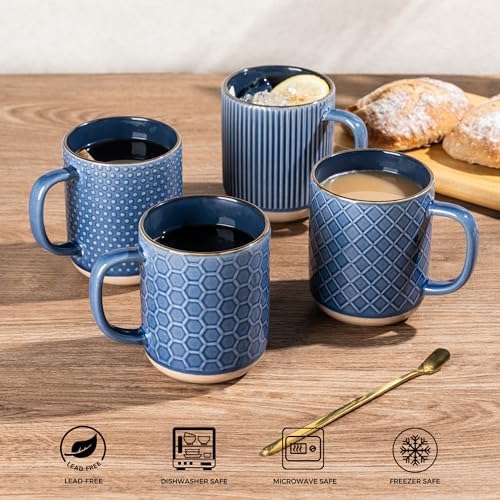 GBhome Coffee Mugs Set of 4, 16 oz Blue Coffee Cups with Large Handle