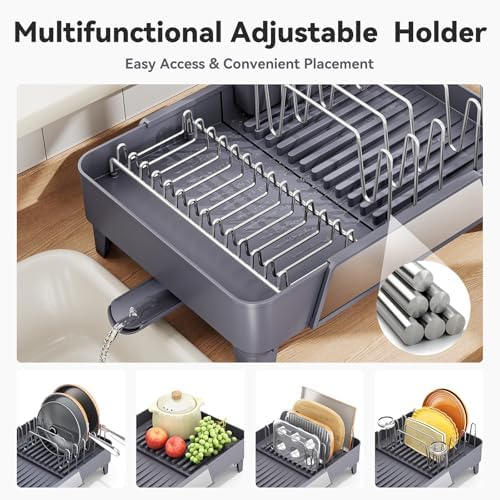 Urackify Large Expandable Dish Drying Rack, Gray