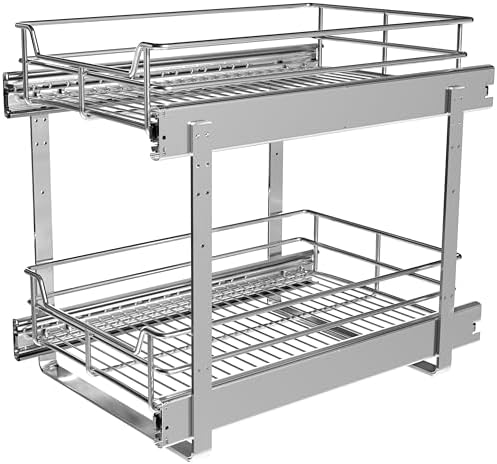 JOWBOOW 2-Tier Cabinet Pull Out Shelves, 14" W x 22" D, Chrome