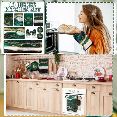 Fourluoo 10 Pcs Green Marble Kitchen Decor Accessories Set Kitchen
