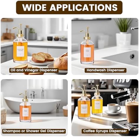 2 Pack 16.9 oz Glass Coffee Syrup Dispenser with Gold Plastic Pumps