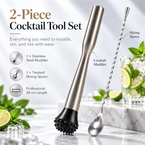 Stainless Steel Cocktail Muddler for Cocktails, 12 Inch Drink Muddler