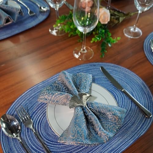 WAZAIGUR Oval Placemats Set of 4, Woven Braided, 18 x 12 Inch, Blue &