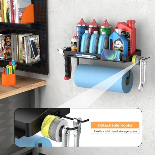 SUNTECH Garage Paper Towel Holder with Shelf, Black