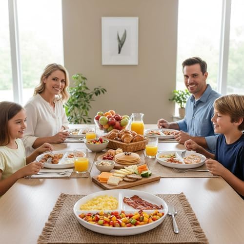 Lounsweer Set of 4 Pcs 9.5 Inch Ceramic Divided Plates for Adults