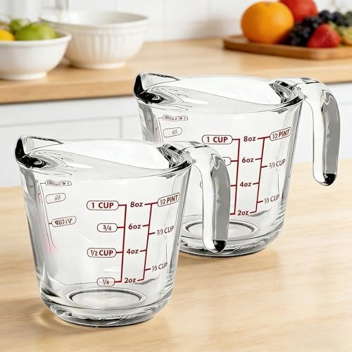 (2 Pack) 1-Cup Glass Measuring Cup, 8 Oz Tempered Glass