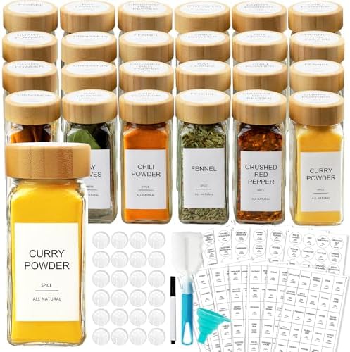 AISIPRIN 24 Piece 4oz Glass Spice Jars with Bamboo Lids