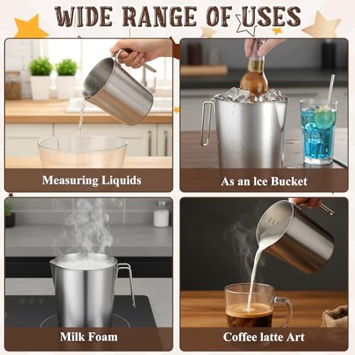 304 Stainless Steel Pitcher with Lid, 1 L/34 oz Metal Measuring Cup