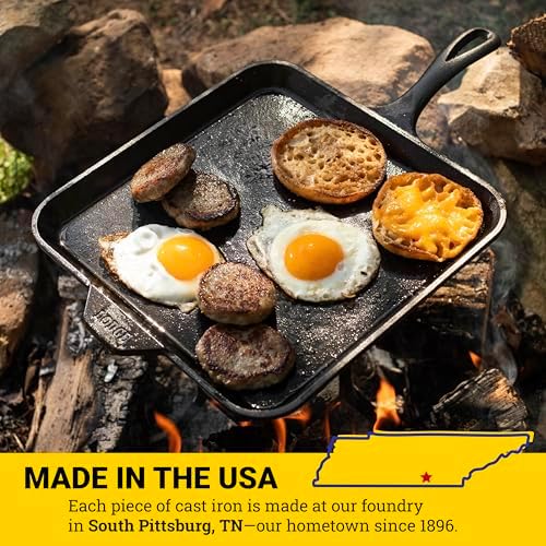 Lodge Pre-Seasoned Cast Iron Square Griddle, PFAS-Free, 11 Inches