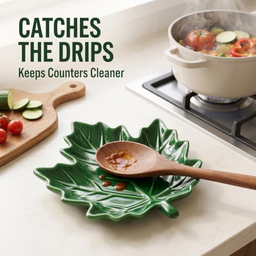 Ceramic Spoon Rest for Stove Top, Large Maple Leaf Spoon Holder
