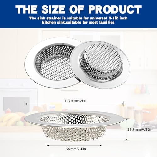 RQYEKDO 2Pack Stainless Sink Drain Strainer 4.4in Wide Rim Mesh Silver