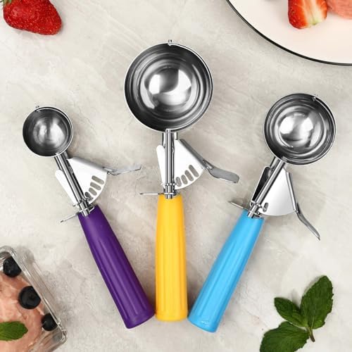 Ice Cream Scoop with Trigger, Cookie Scoops Set of 3 Portion Scoop