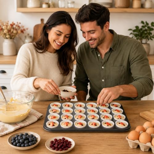 4 Pack Carbon Steel Mini Muffin Pan with 1000 Mini Cupcake Liners