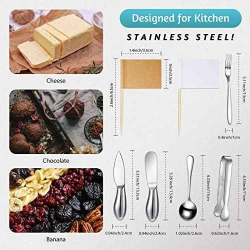 Patelai Charcuterie Board Accessories Cheese Knife Set, Silver, 20 Pieces